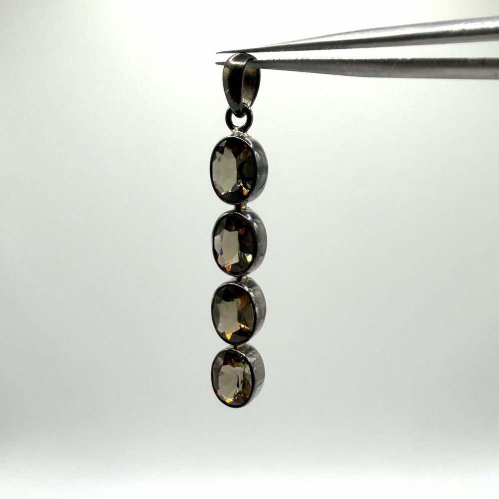 925 Sterling Silver Andalusite 4 Stone Drop Pendant Spain 1.5" 3.6g